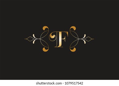 Elegant Letter F Floral Golden Design.Creative Monogram Logo