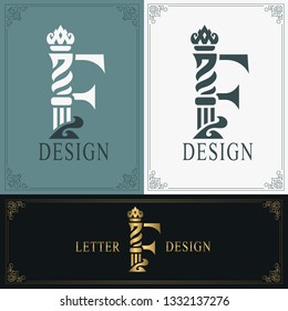 Elegant letter F. Graceful royal style. Calligraphic beautiful logo. Vintage drawn emblem for book design, brand name, business card, Restaurant, Boutique, Hotel. Vintage Border. Vector illustration