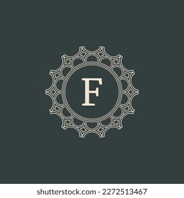 elegant letter F ornamental floral circle frame border logo