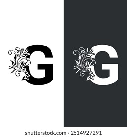 Elegant letter G. brand name, business card, Restaurant, Boutique, Hotel. Vector illustration. Vintage floral drawn emblem for book design, Calligraphic beautiful logo. Royal style.