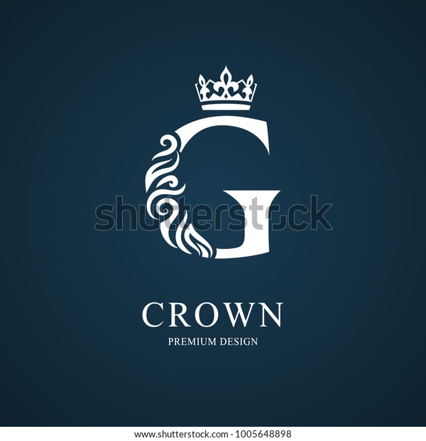 优雅的字母g 与冠 优雅的皇室风格 书法美丽的标志 复古绘制的