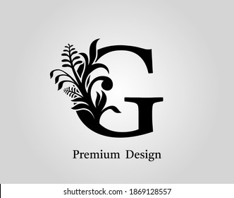 Elegant Letter G Floral Design. Vintage Calligraphic Alphabetical Icon for book design, brand name, stamp, Restaurant, Boutique, Notary, Hotel.  