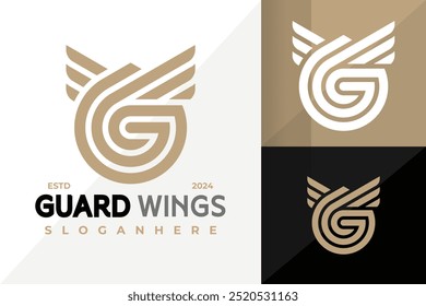Letra Elegante G Wings logotipo Ícone Vetor Design. Ilustração de designs de logotipos simples e criativos