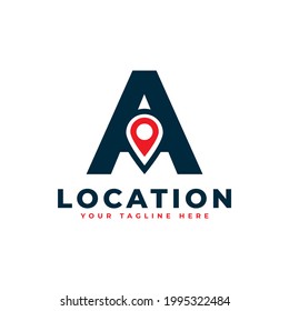 Elegant Letter A Geotag or Location Symbol Logo. Red Shape Point Location Icon. Usable for Business and Technology Logos. Flat Vector Logo Design Ideas Template Element.