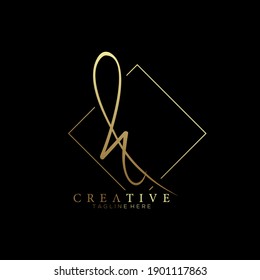 Elegant Letter H Gold Handwriting Signature Logo Design Template with Rhombus Line Background