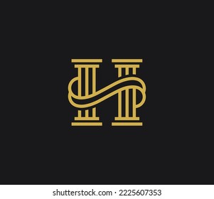Elegant letter H logo featuring two pillars and ribbon, symbolizing justice, stability and trust. Ideal for law firms, lawyers, financial advisors and professional consulting. Vector logo template