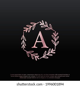 Elegant A Letter Hexagon Floral Logo with Creative Elegant Leaf Monogram Branch Line and Pink Black Color. Usable for Business, Fashion, Cosmetics, Spa, Science, Medical and Nature Logos.