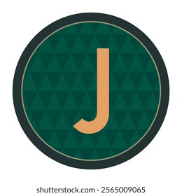 Elegant letter J in a circular format, highlighted by dark green hues and triangular geometric patterns. Ideal for creative design concepts or personalized insignias.