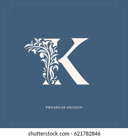 Elegant letter K. Graceful royal style. Calligraphic beautiful logo. Vintage drawn emblem for book design, brand name, business card, Restaurant, Boutique, Hotel. Vector illustration