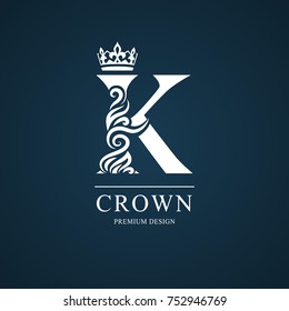 Elegant letter K. Graceful royal style. Calligraphic beautiful logo. Vintage drawn emblem for book design, brand name, business card, Restaurant, Boutique, Hotel. Vector illustration