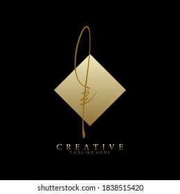 Elegant Letter I L Gold Handwriting Signature Logo Design Template with Square Background