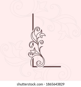 Elegant letter L. Thin line. Vintage pattern with flowers. Calligraphic Logo. Floral Drawn Emblem for Book Design, Brand Name, Business Card, Jewelry, Restaurant, Boutique. Vector illustration