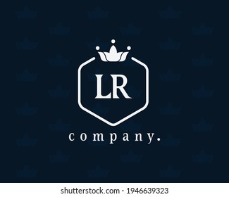 Elegant letter LR, L or R crown logo enclosed in a hexagon. Calligraphy, royal style monogram. The vintage emblem for book design, brand name, business card, restaurant, boutique, hotel, cafe, badge