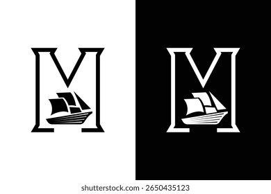 Elegant Letter M Sailing Ship Logo