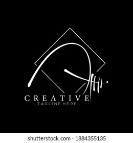 Elegant Letter A N White Handwriting Signature Logo Design Template with Rhombus Line Background