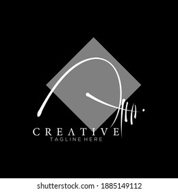 Elegant Letter A N White Handwriting Signature Logo Design Template with Rhombus Background.