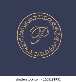 Elegant letter P. Calligraphic beautiful logo. Vintage drawn for book design, brand name, business card. Vector illustration