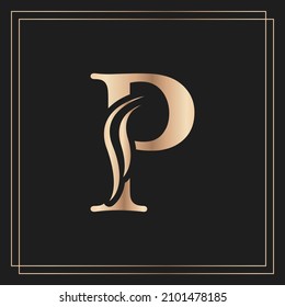 Elegant letter P Graceful Royal Calligraphic Beautiful Logo. Vintage Gold Drawn Emblem for Book Design, Brand Name, Business Card, Restaurant, Boutique, or Hotel