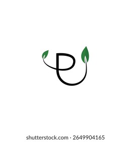 Elegant letter p logo with green leaves and flowing curves on white background