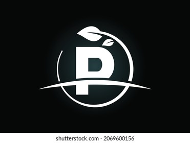 Elegant Letter P Logo with Leaf and Circle Design A Blend of Nature and Typography