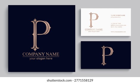 Elegant letter P logo monogram in refined ornamental style. Luxury design for branding, identity, business and premium visual use.