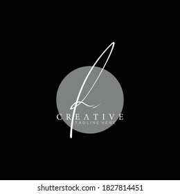 Elegant Letter P R White Handwriting Signature Logo Design Template with Circle Background