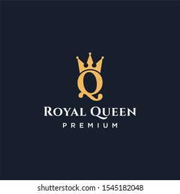 Elegant letter Q with crown logo design vector. Luxury queen logo design