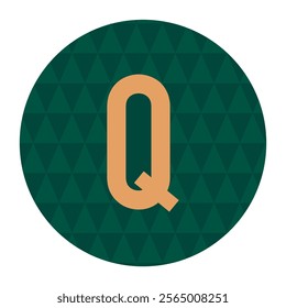 Elegant letter Q in gold on a dark green triangular pattern background within a simple circular frame. Perfect for graphic design, logos, or signage requiring a sleek and sophisticated touch.