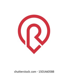 Elegant letter R location symbol logo icon vector with line art style