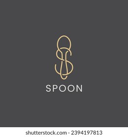 Elegant letter S with spoon logo design. Line art outline spoon vector icon illustration