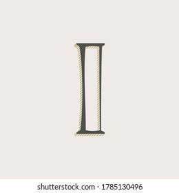 Elegant I letter serif font logo. Classic thin pen lettering with shadow lines. Luxury vector illustration perfect for alcohol labels, fashion posters, vintage identity, etc.