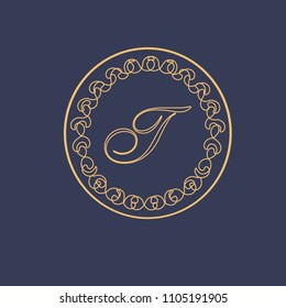 Elegant letter T. Calligraphic beautiful logo. Vintage drawn for book design, brand name, business card. Vector illustration