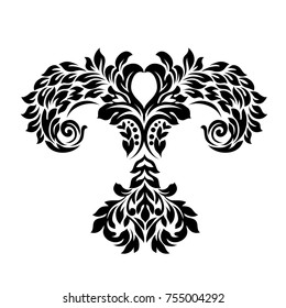 Elegant letter T. Graceful royal style. Calligraphic beautiful logo. Vintage drawn emblem for book design brand name business card Restaurant Boutique Hotel. Vector illustration