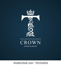 Elegant letter T. Graceful royal style. Calligraphic beautiful logo. Vintage drawn emblem for book design, brand name, business card, Restaurant, Boutique, Hotel. Vector illustration