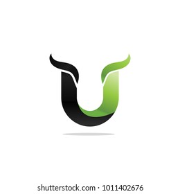 Elegant letter U with black and green gradient color