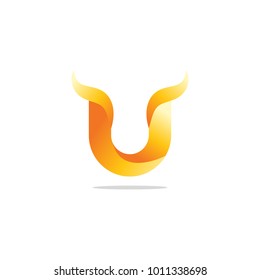Elegant letter U in yellow gradient vector
