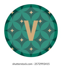 Elegant letter v design with a geometric green circular layout featuring gold floral accents