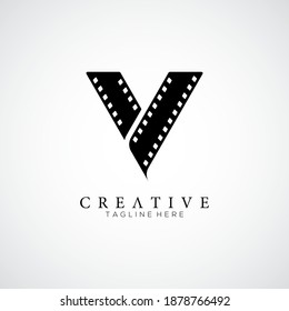 Elegant letter V logo for strip film vector illustration