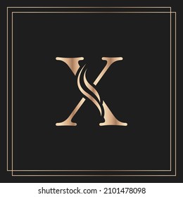 Elegant letter X Graceful Royal Calligraphic Beautiful Logo. Vintage Gold Drawn Emblem for Book Design, Brand Name, Business Card, Restaurant, Boutique, or Hotel