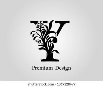 Elegant Letter Y Floral Design. Vintage Calligraphic Alphabetical Icon for book design, brand name, stamp, Restaurant, Boutique, Notary, Hotel.  