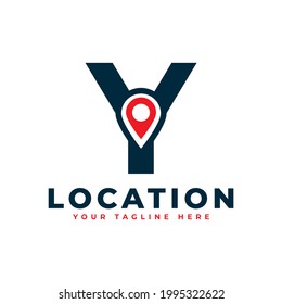 Elegant Letter Y Geotag or Location Symbol Logo. Red Shape Point Location Icon. Usable for Business and Technology Logos. Flat Vector Logo Design Ideas Template Element.