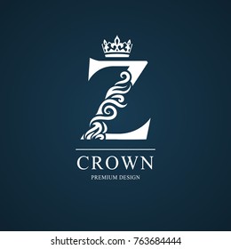 Elegant letter Z. Graceful royal style. Calligraphic beautiful logo. Vintage drawn emblem for book design, brand name, business card, Restaurant, Boutique, Hotel. Vector illustration