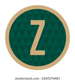 Elegant letter Z placed within a green circle, highlighted by a gold border and subtle geometric texture. Ideal for luxurious branding, labels, or visual identity projects.