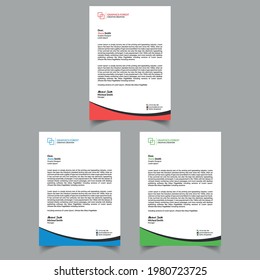 Elegant letterhead template design in minimalist style,  with 3 color variation