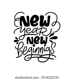 Elegant lettering "New Year, New Beginnings" will be a great addition to your New Year designs.  Perfect for creating cards, posters and other holiday products.