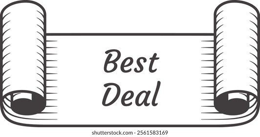 Elegant lettering spelling Best Deal Offer gracing an ancient scroll with curled edges, perfect for enhancing advertising and promotions with a vintage touch