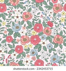 Elegant liberty style hand drawn small flower seamless pattern