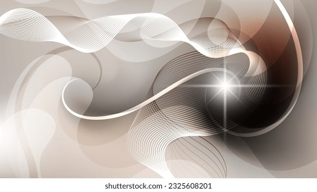 Elegant light abstract wallpaper. A flash of light, intertwining wavy lines against a backdrop of overlapping abstract shapes and mixing colors. Vector.
