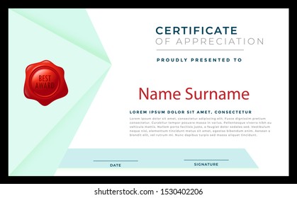 elegant light blue and black border vector design for Certificate of appreciation for business, schools, college. vector template design horizontal