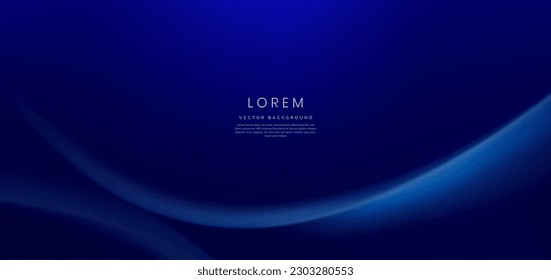 Elegant light blue curved line on dark blue background copy space for text. Luxury design style. Vector illustration